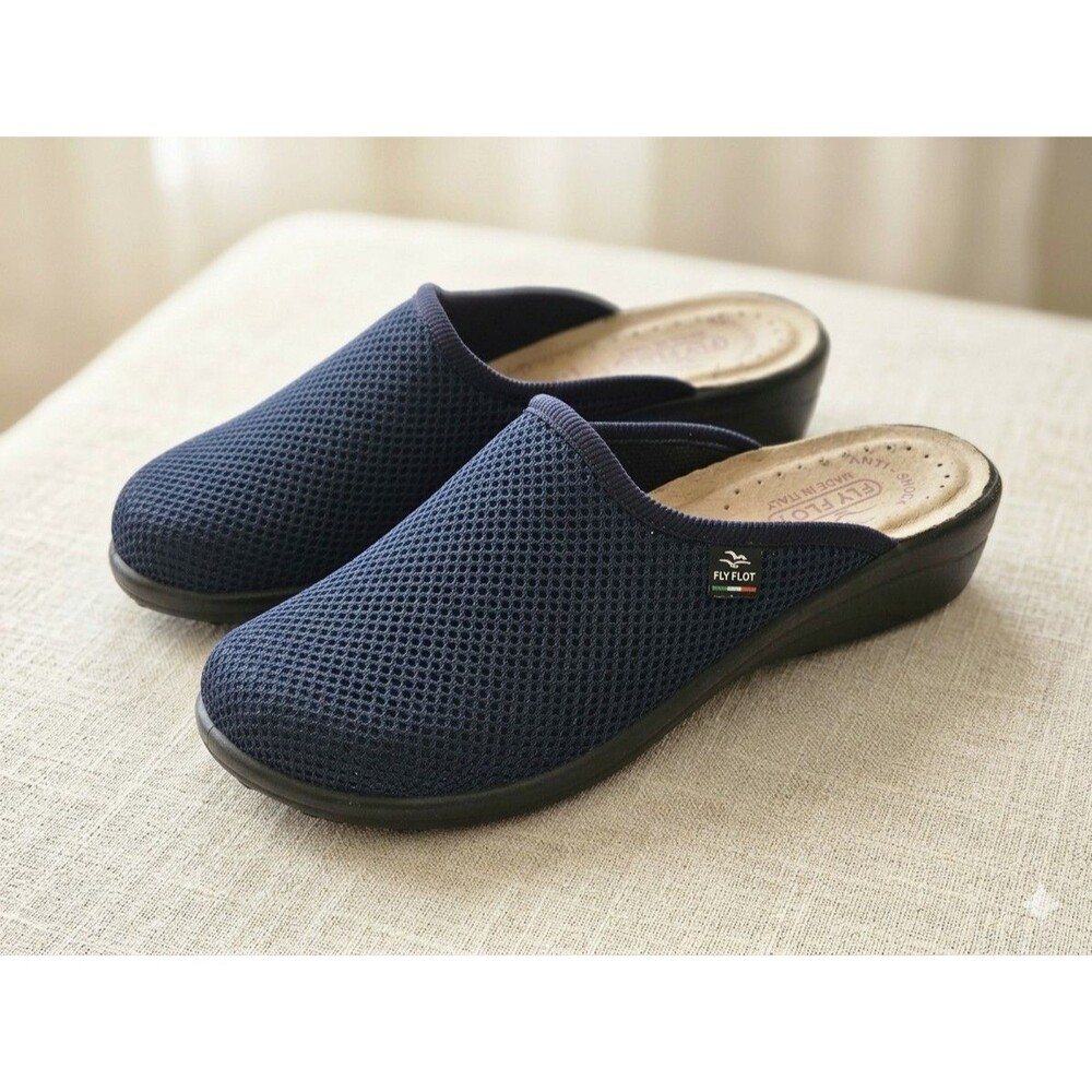 Fly Flot Italy Navy Mesh Clogs Comfort Mules Slip On Shoes Women's 39 US 8-8.5